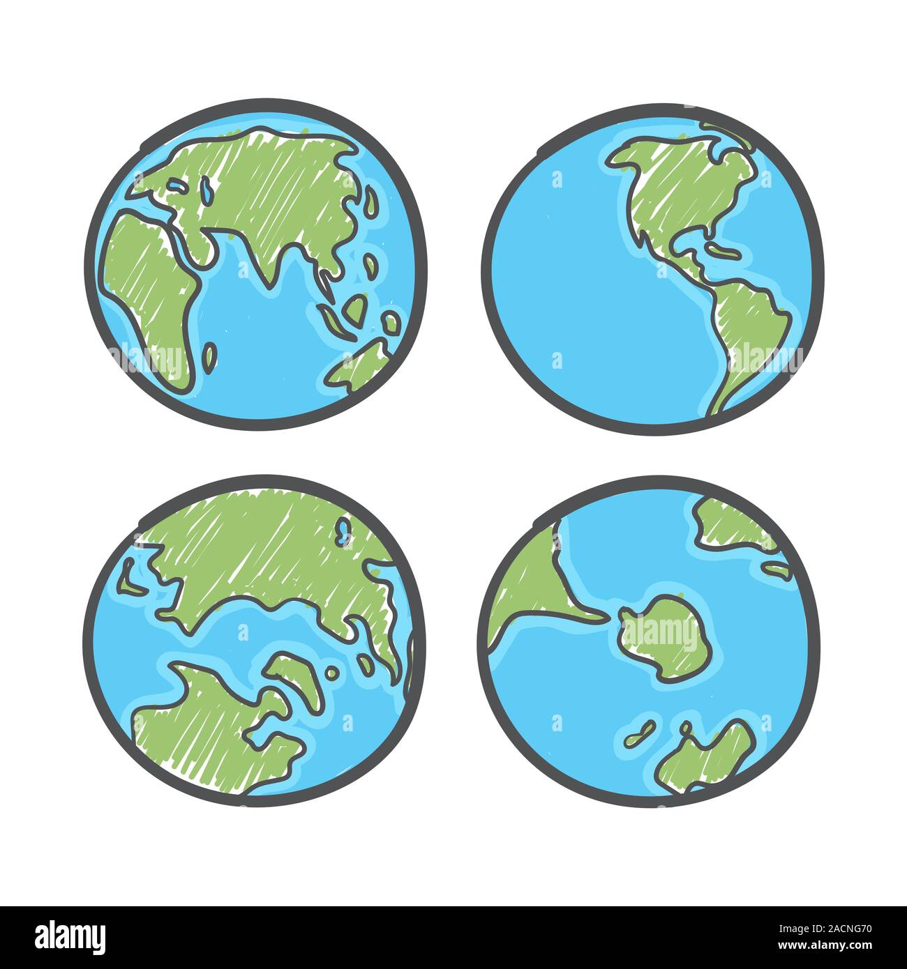Earth drawing on white background. World map or globe in doodles style. Global drawing Earth day. Stock Vector