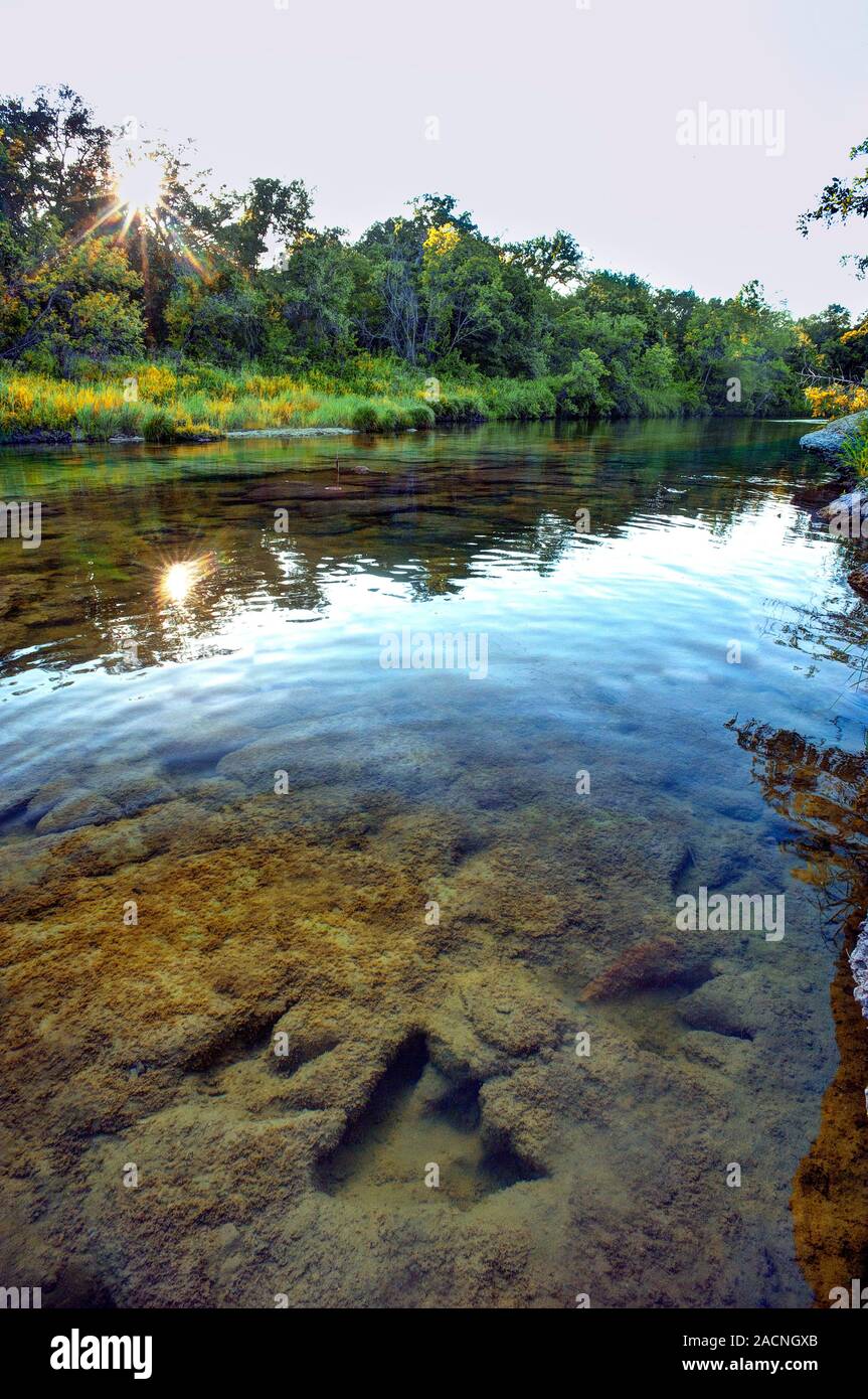 Dinosaur footprints in the Paluxy River, Texas, USA. These footprints ...