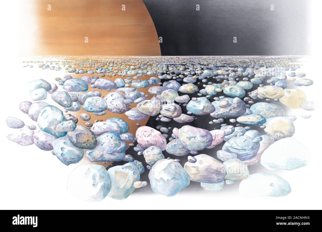 Saturn Rings Rocks Saturn's rings. Artwork of chunks of rock and ice forming one of the ...