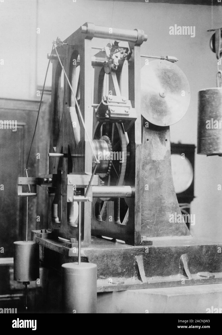 Telescope clock. Pendulums and gear system of a driving clock used for