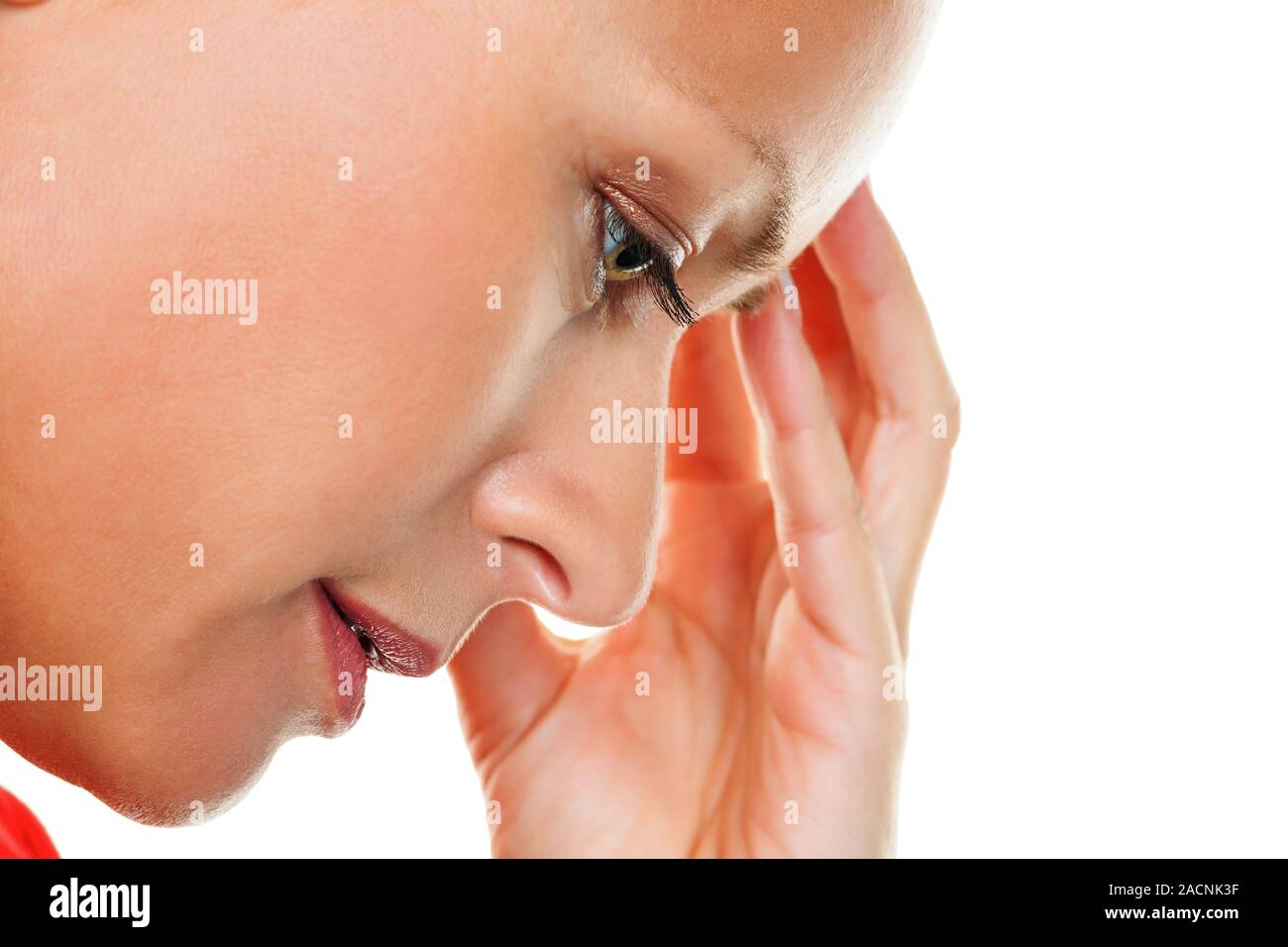 Thoughtful woman with headaches Stock Photo