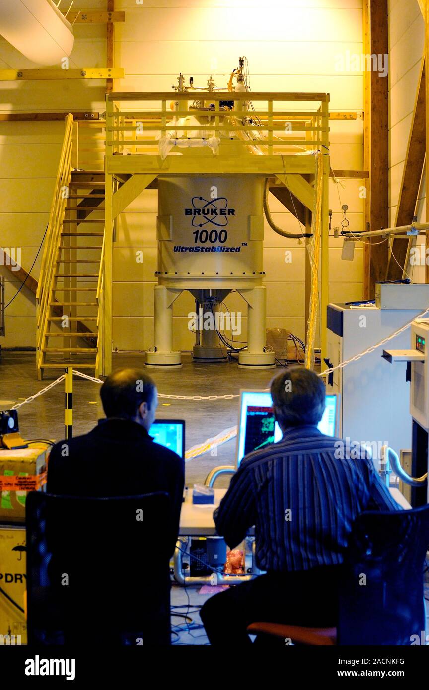 Spectrometry lab. Technicians working with the first 1Ghz spectrometer
