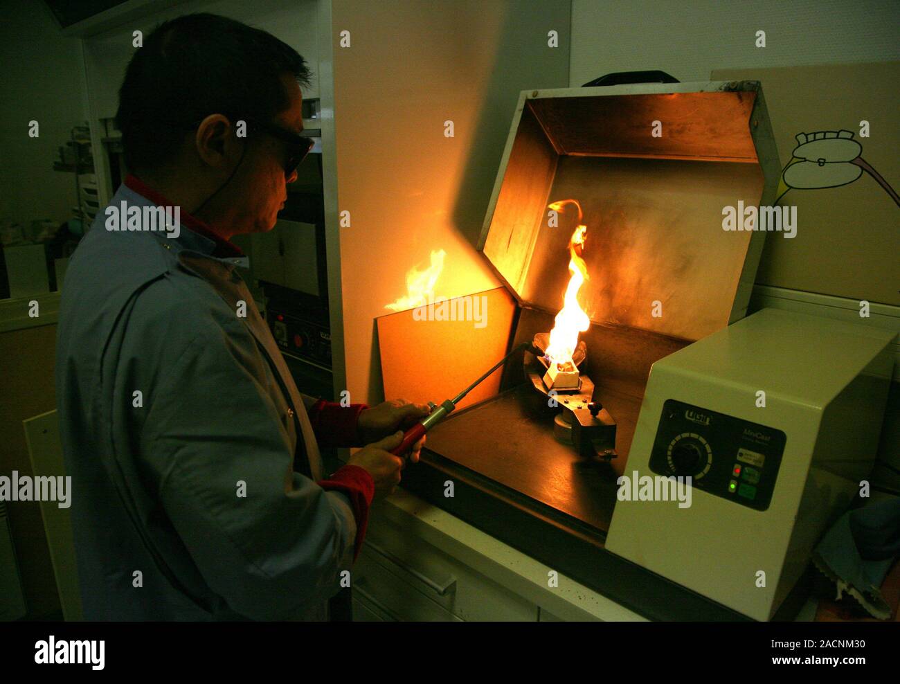 Dental prosthesis production. Worker making custom dental prosthetics. Photographed at MBC
