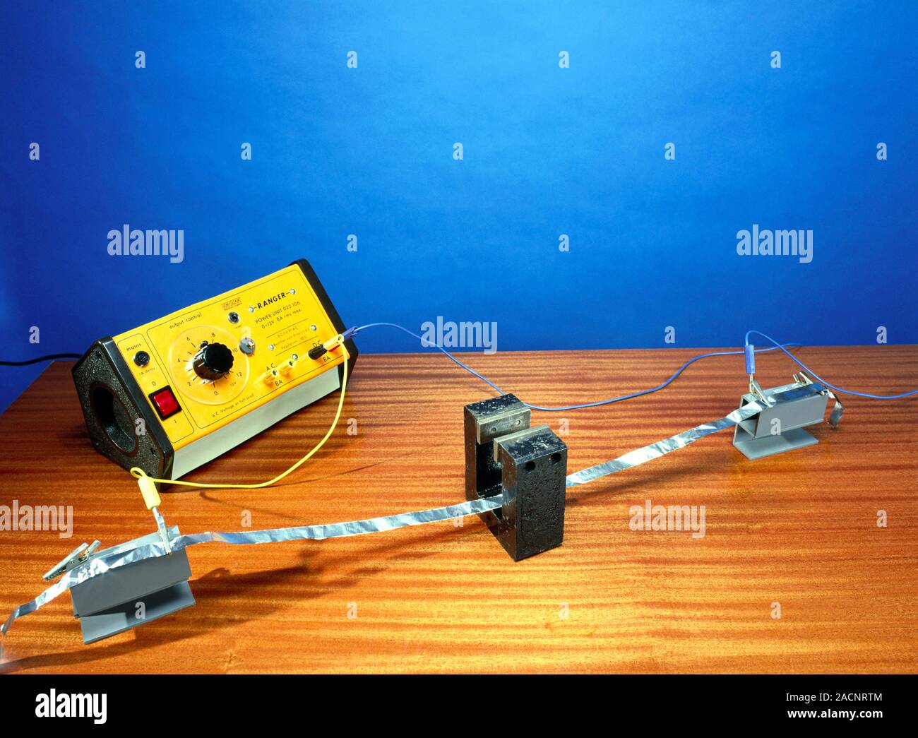 Motor effect demonstration. Apparatus used to demonstrate the