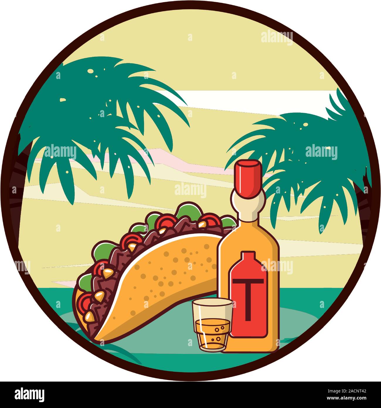 delicious taco mexican food with tequila bottle Stock Vector Image ...