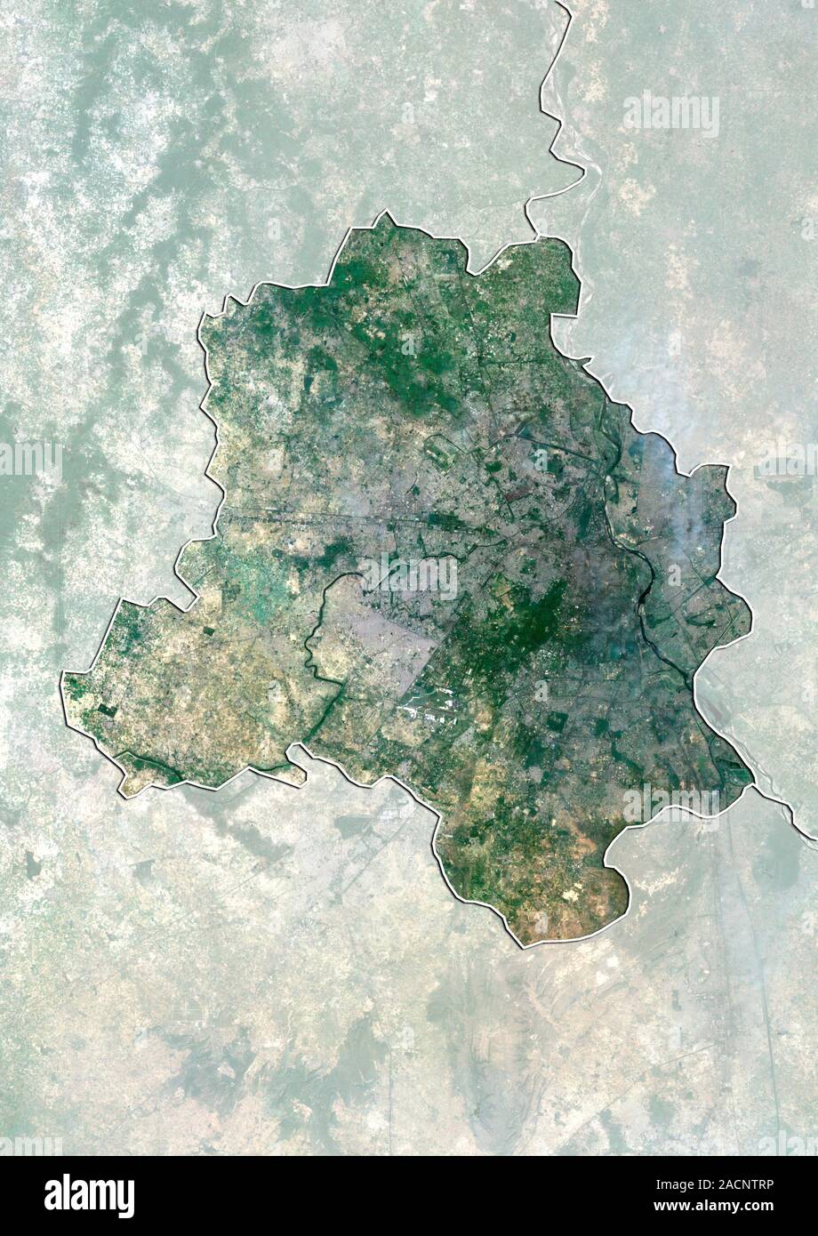 Delhi, India. North is at top. Natural colour satellite image showing ...