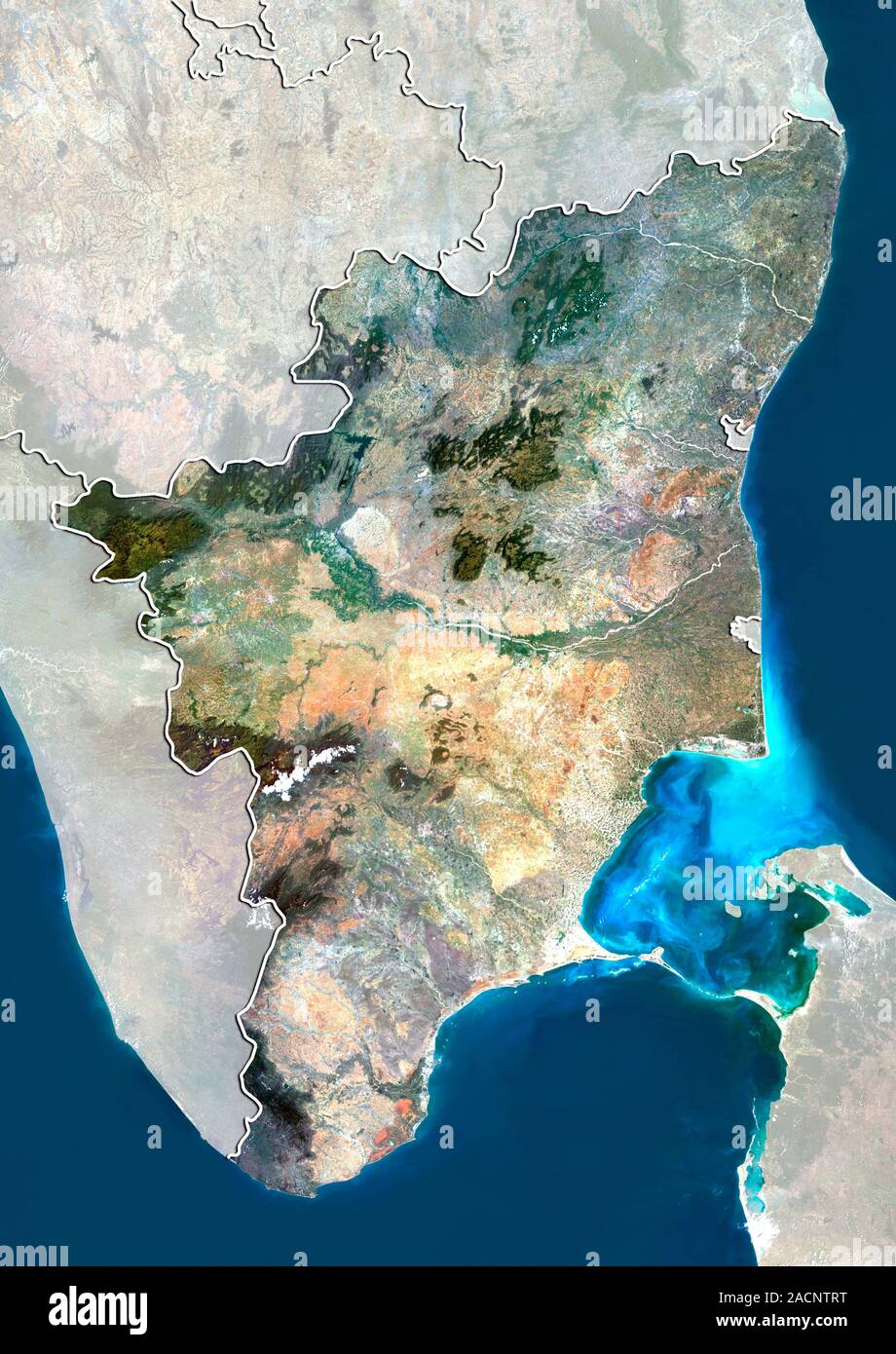 Topography Of Tamil Nadu Tamil Nadu, India. North Is At Top. Natural Colour Satellite Image Showing  The State Of Tamil Nadu, India, With The Surrounding States Shaded Out. Ind  Stock Photo - Alamy