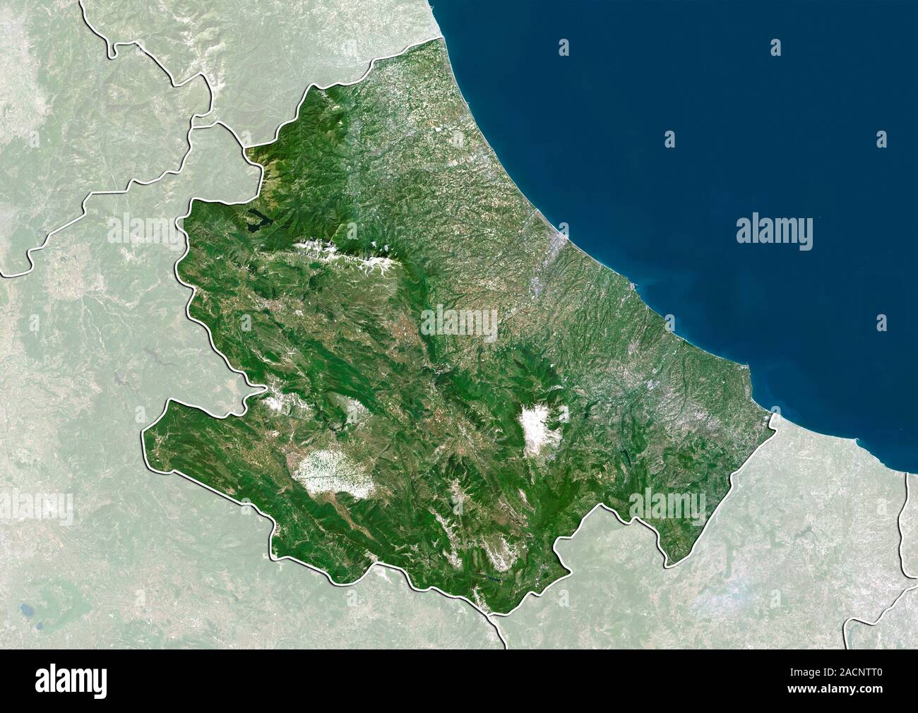 Abruzzo, Italy. North is at top. Natural colour satellite image showing