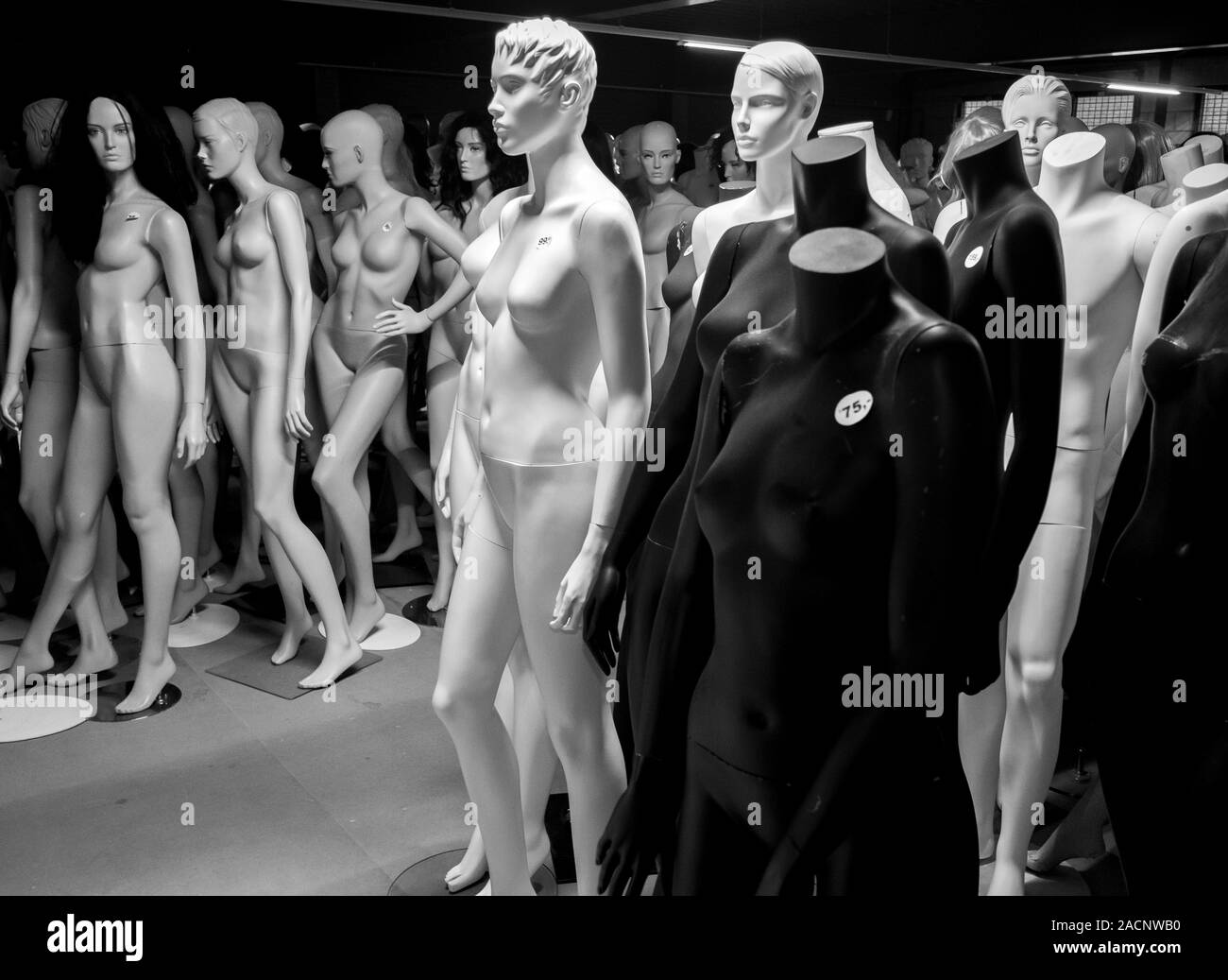 In line, black and whit mannequins Stock Photo