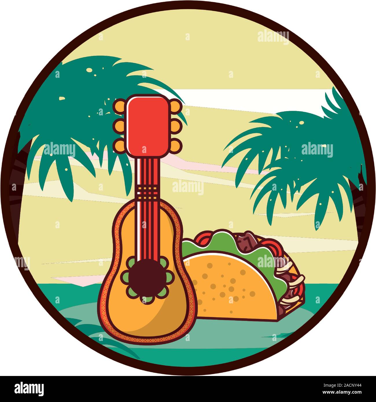 delicious taco mexican food with guitar Stock Vector Image & Art