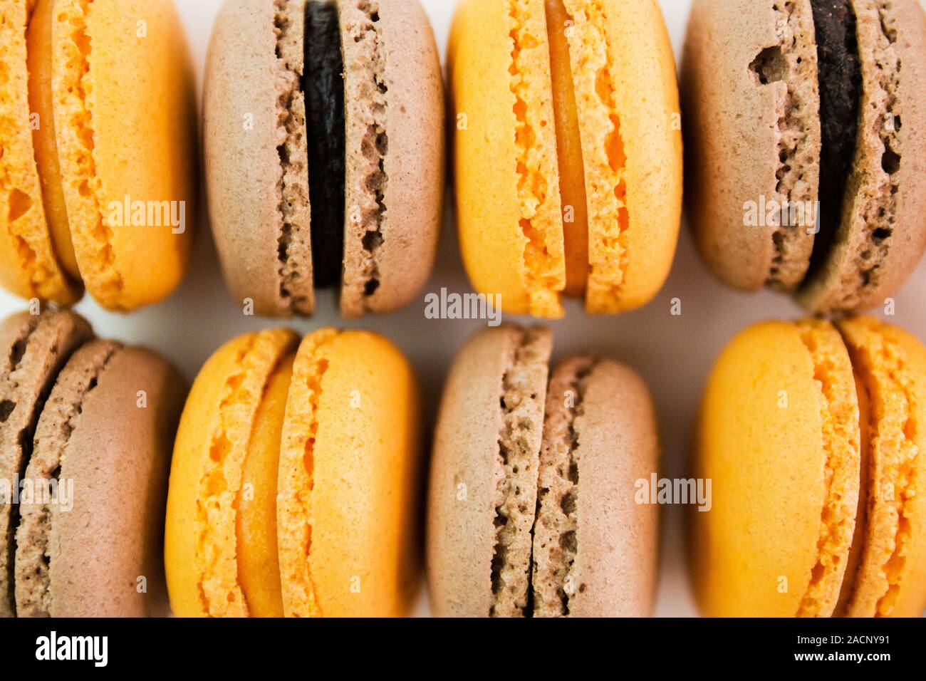 Macaroons on white background top, colorful macaroons, selective focus. Stock Photo
