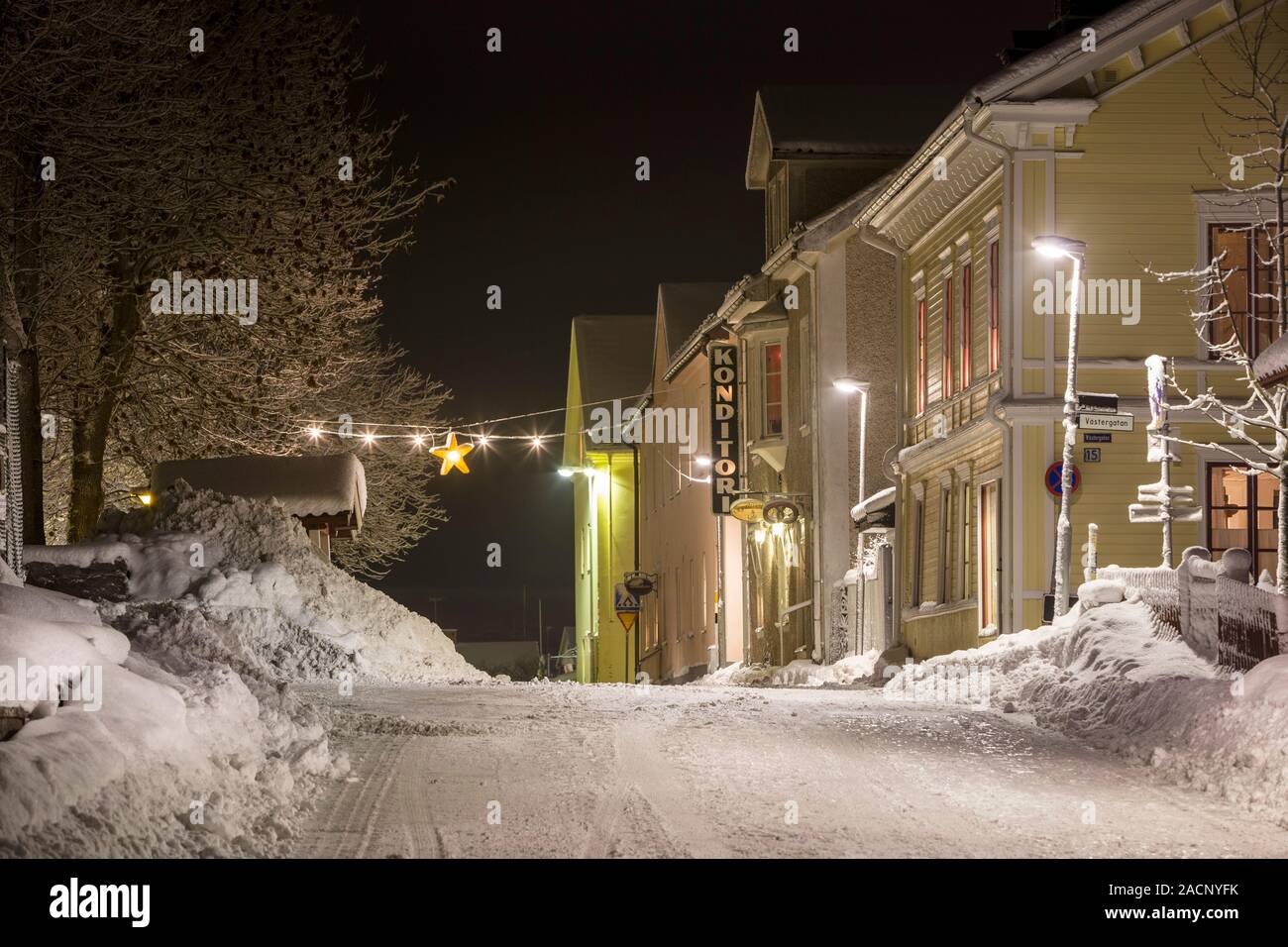 Winter night at the beautiful small coastal town of Oregrund in