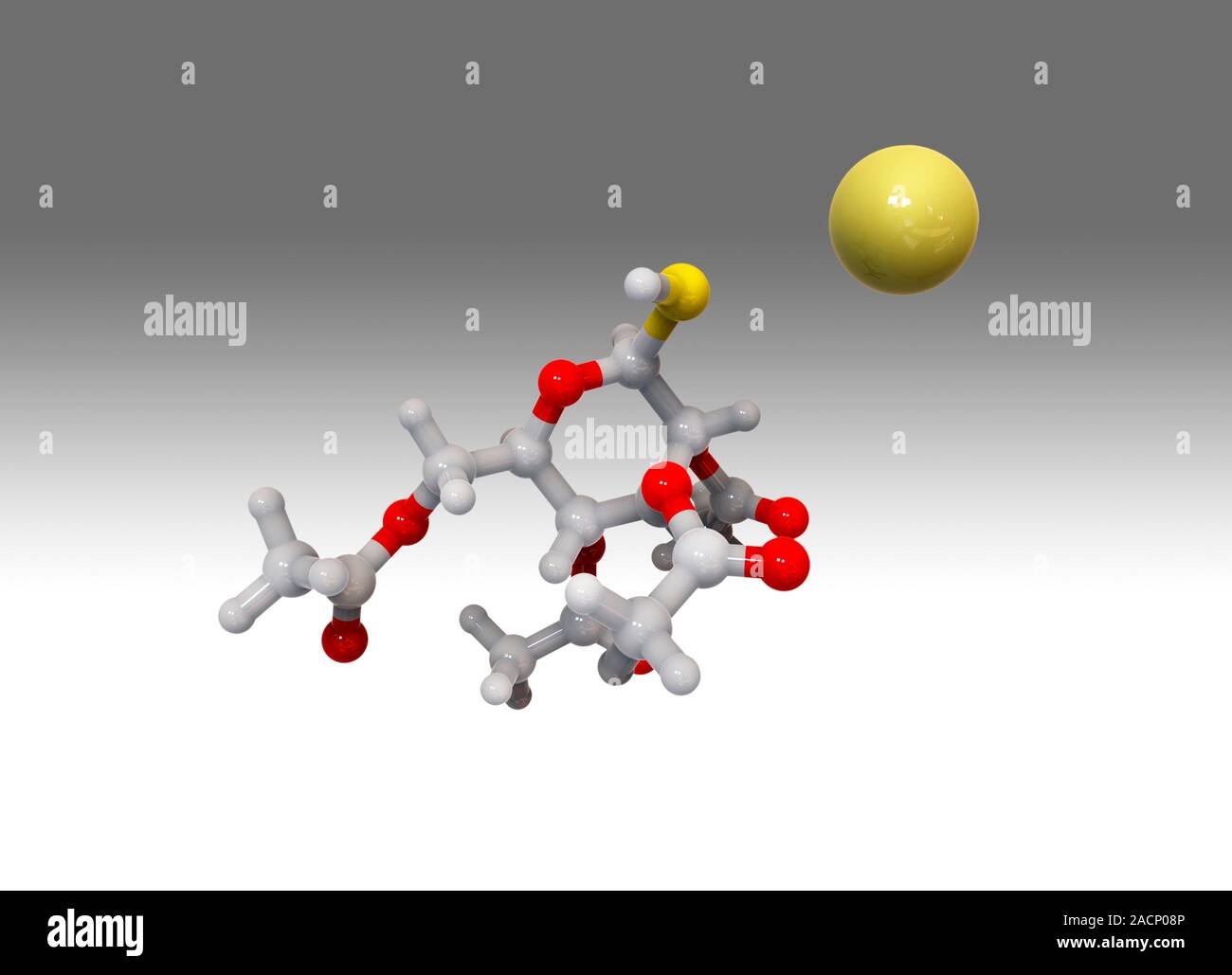Auranofin drug molecule. Computer artwork showing the structure of a ...