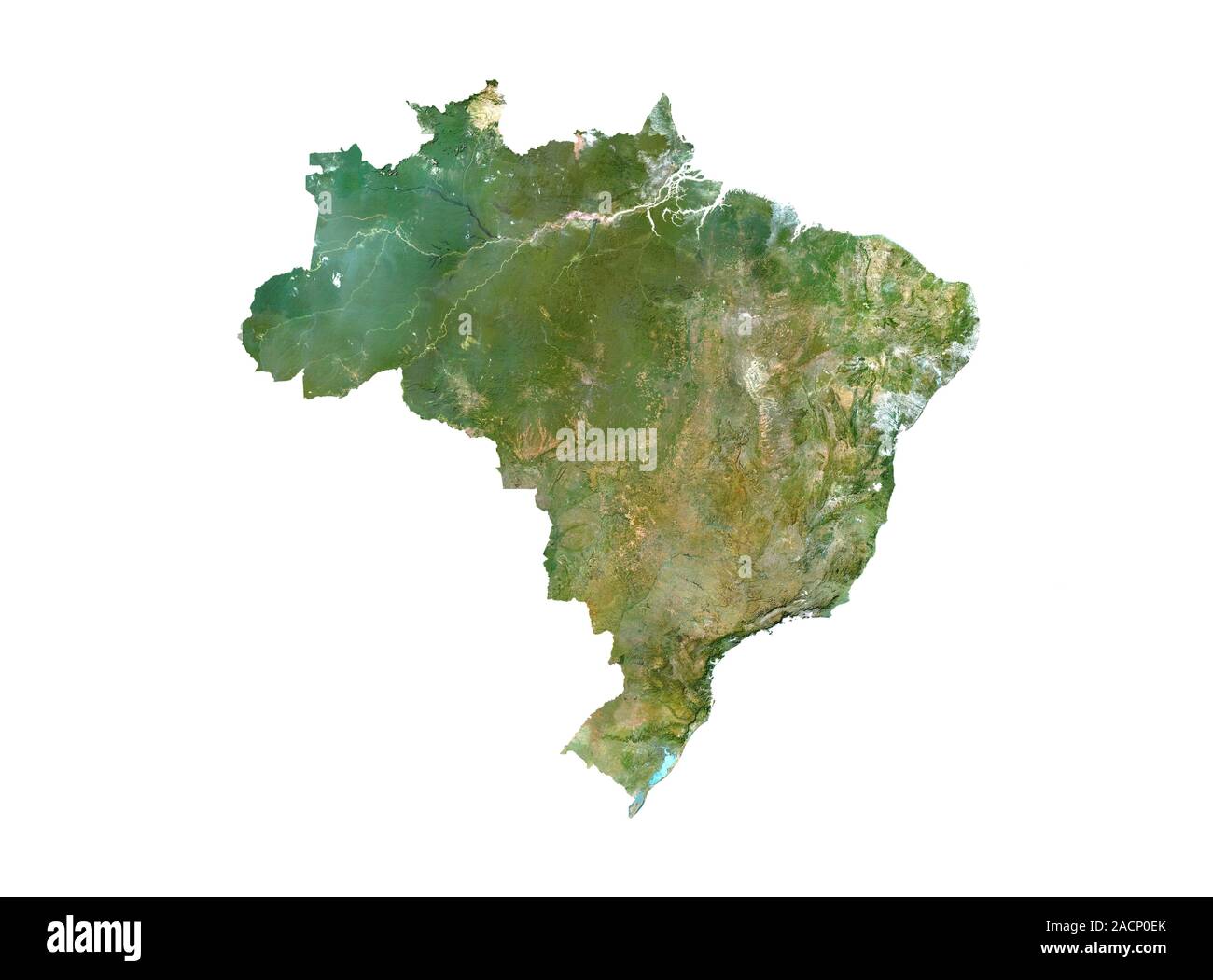 Brazil, satellite image. North is at top. Natural colour satellite ...