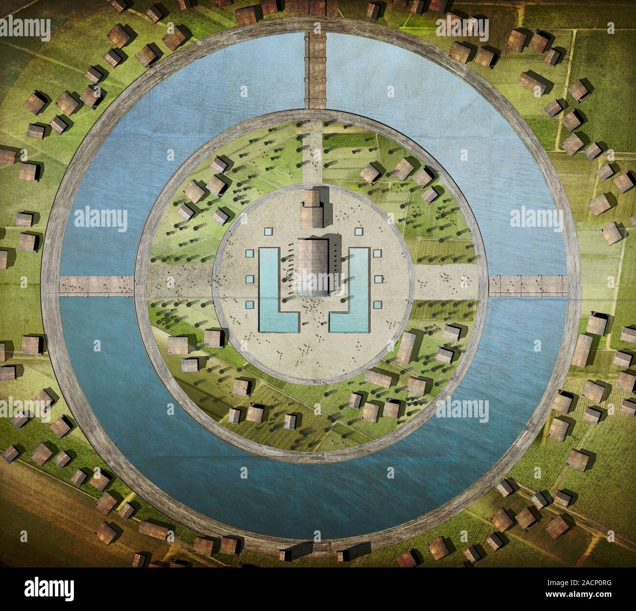 Plato's map of Atlantis, artwork. Map of the centre of the mythological