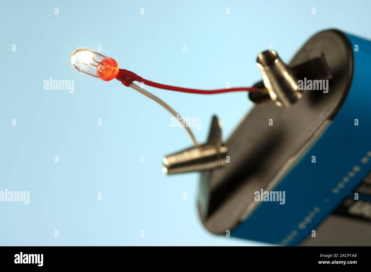 Miniature light bulb and battery. Wireended miniature incandescent