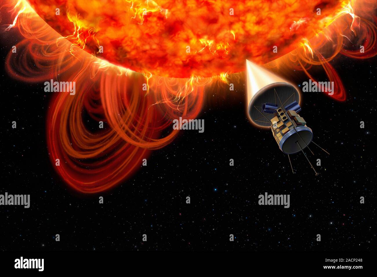 Solar Probe at the Sun. Artwork of the Solar Probe spacecraft at the