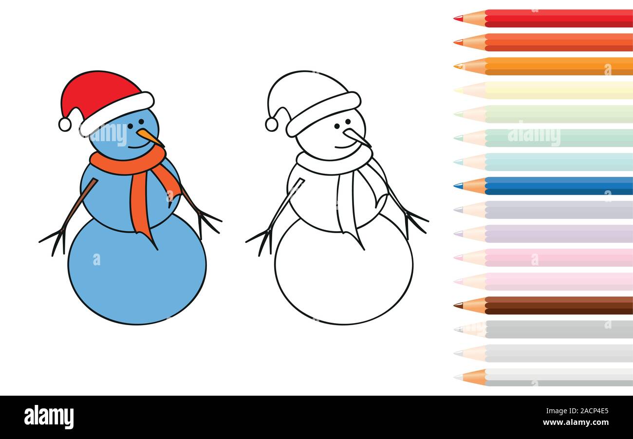 cute snowman for coloring book with pencils vector illustration EPS10 Stock Vector