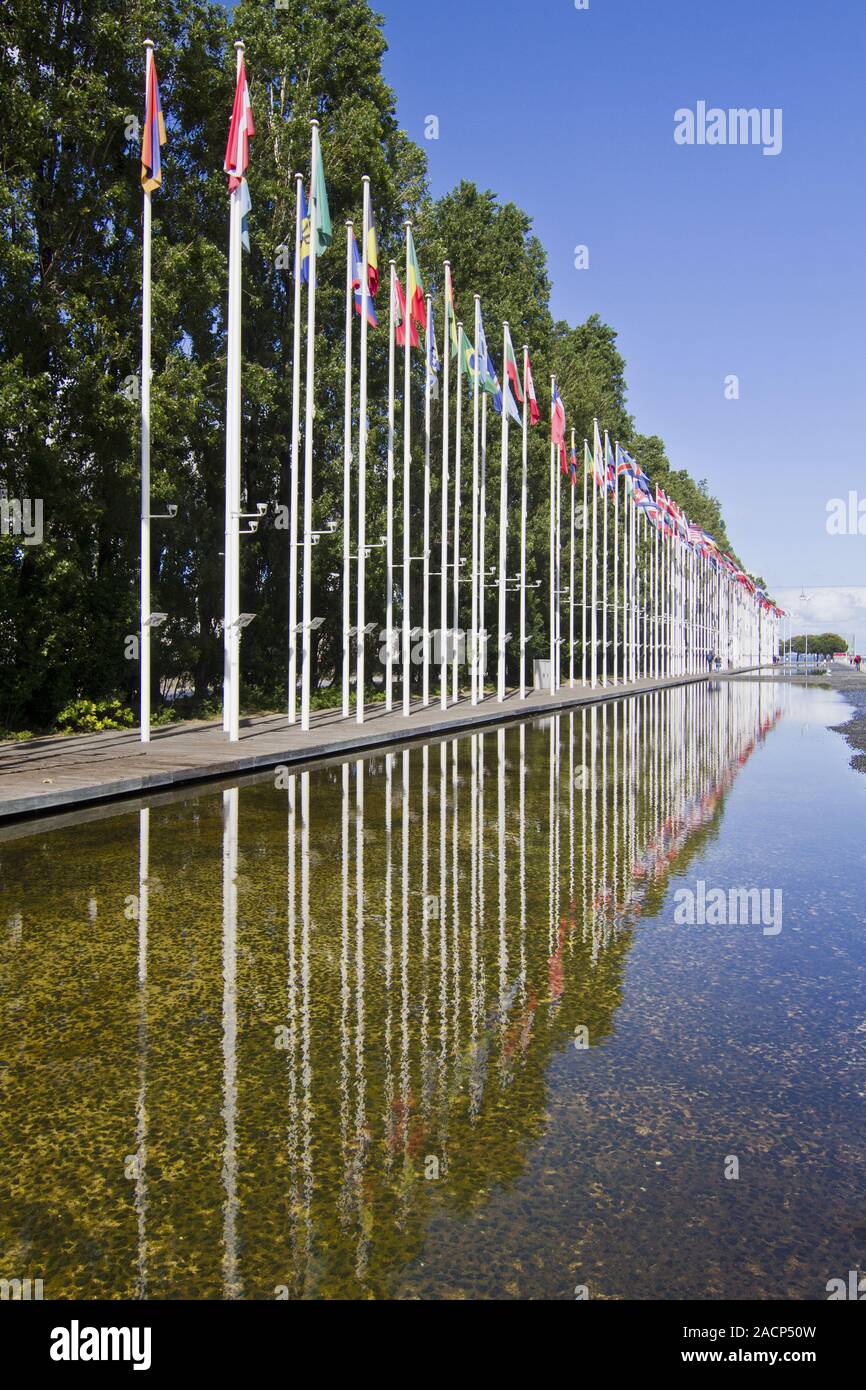 long avenue of flags from various countries of the World Stock Photo