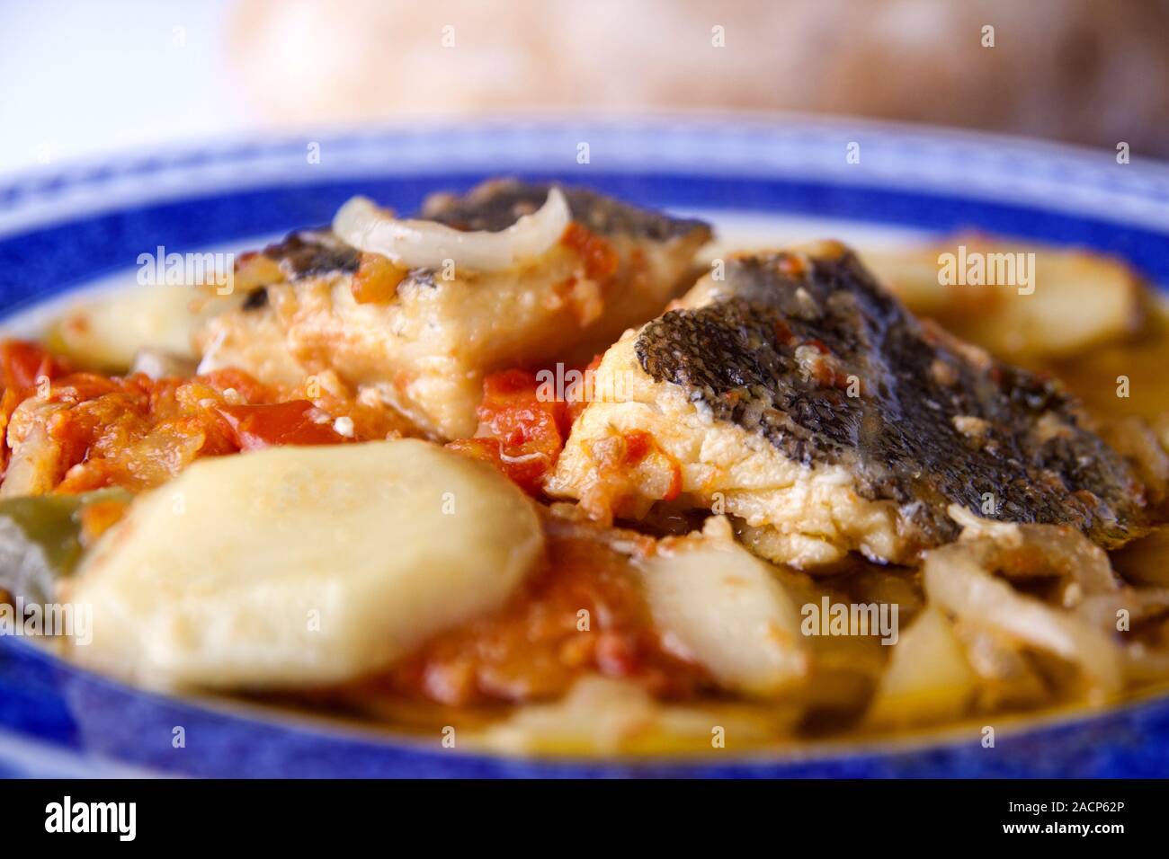 meal of cod fish and potatoes Stock Photo