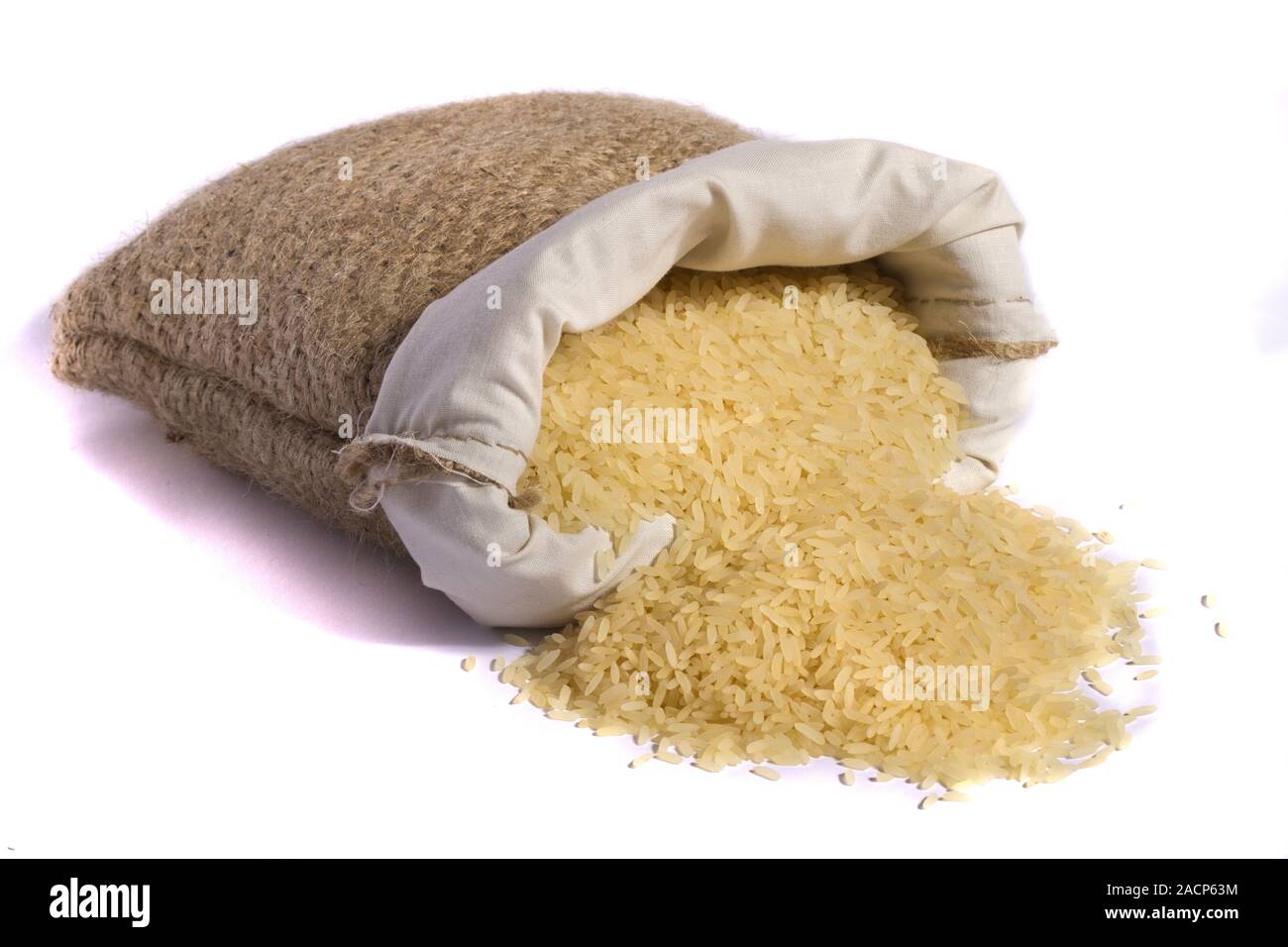 sack of yellow rice Stock Photo