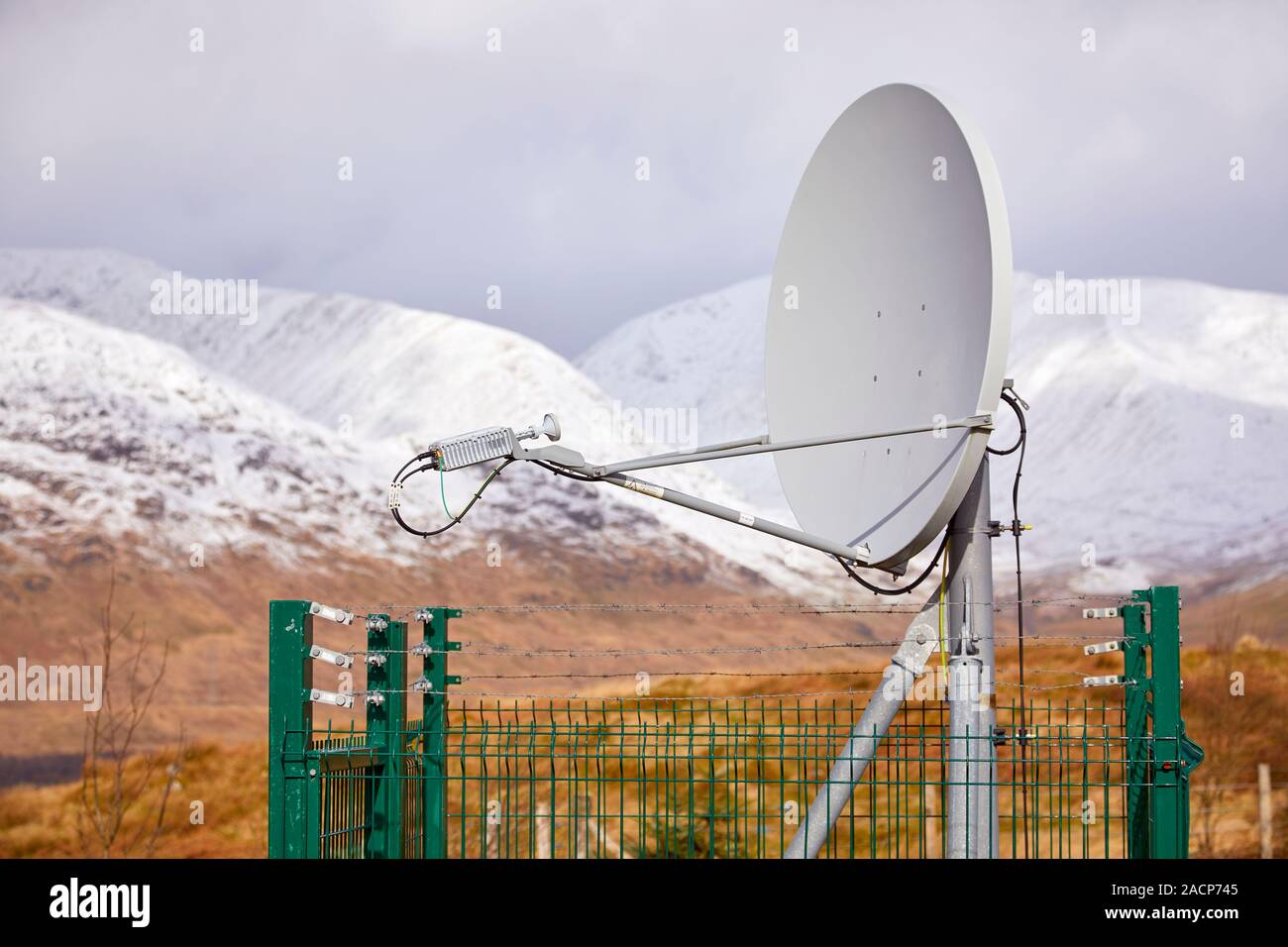 Ground based satellite communication dish, Dalmally. Scotland Stock Photo