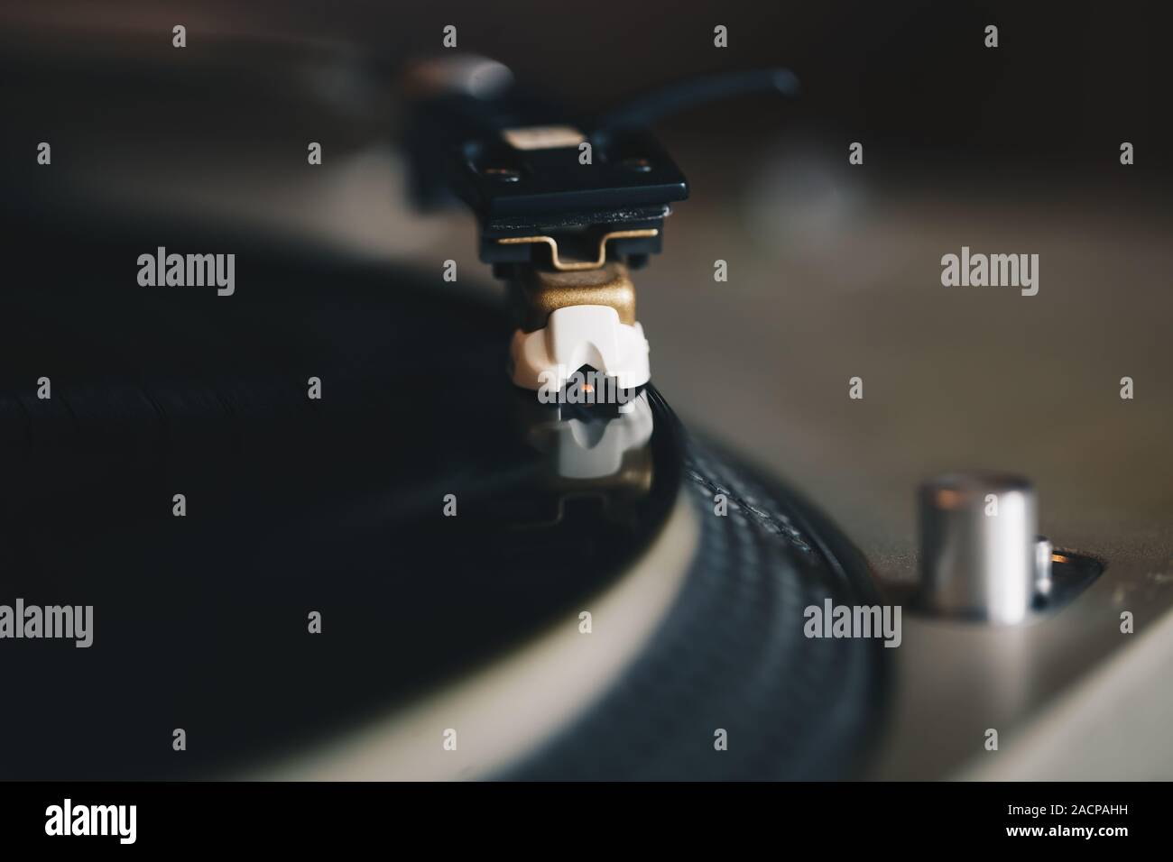 Dj turntable deck.Vinyl record player device on close up.Professional