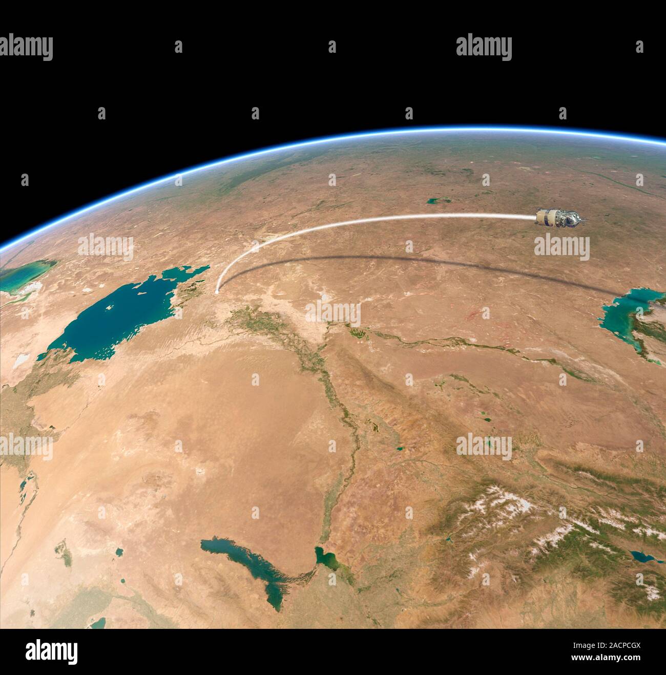 Vostok 1 Launch. Simulated satellite image of Kazakhstan taken from low