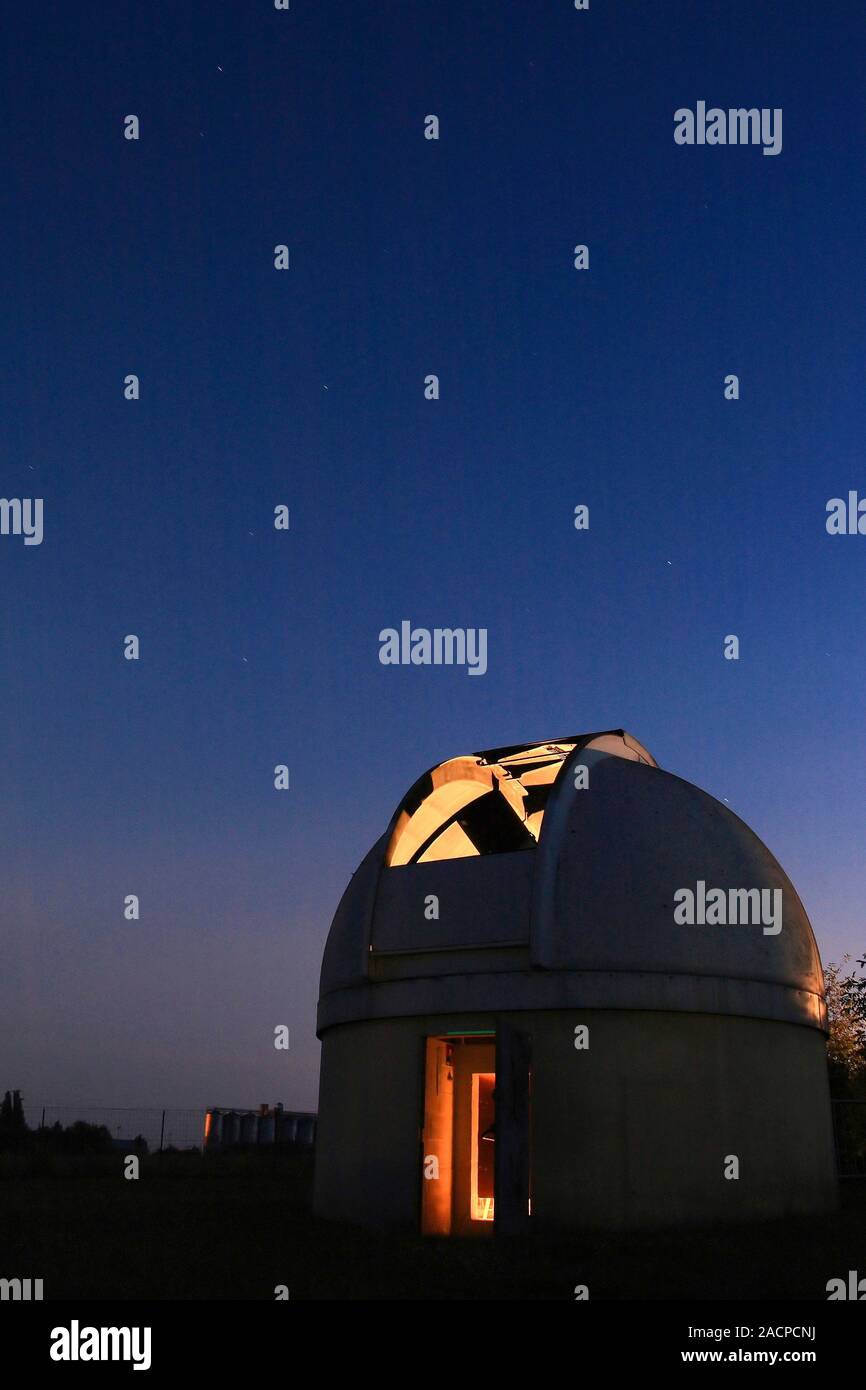 Beine-Nauroy observatory at night. This observatory is open to the public. Photographed in Beine-Nauroy, France. Stock Photo