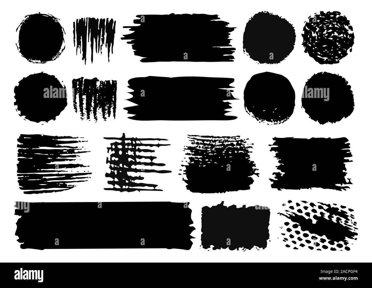 Vector set of hand drawn paint brush strokes and stains isolated on ...