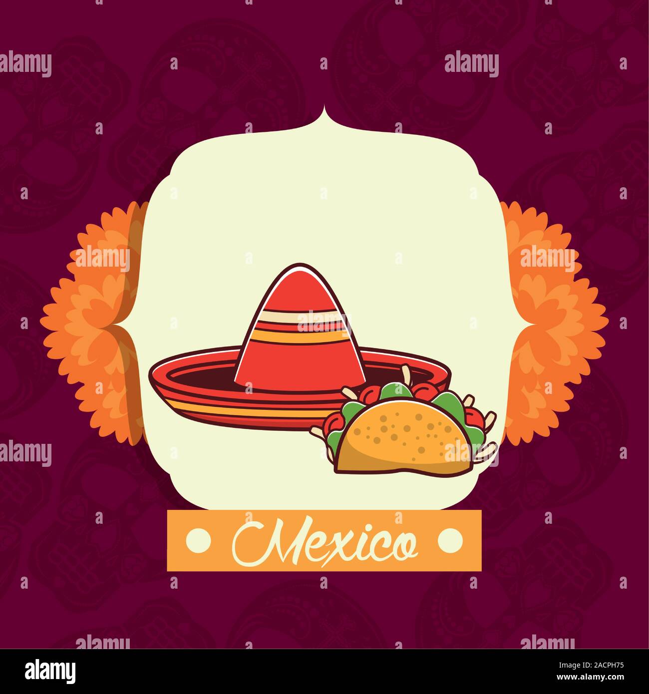 delicious taco mexican food with flowers decoration Stock Vector Image ...