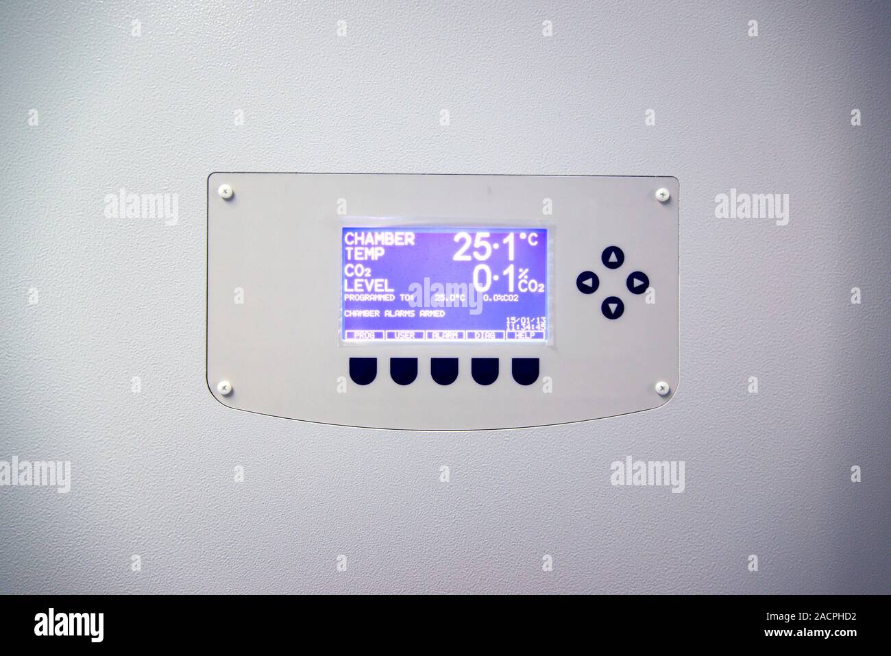 Carbon dioxide incubator. Closeup of the control panel on the outside