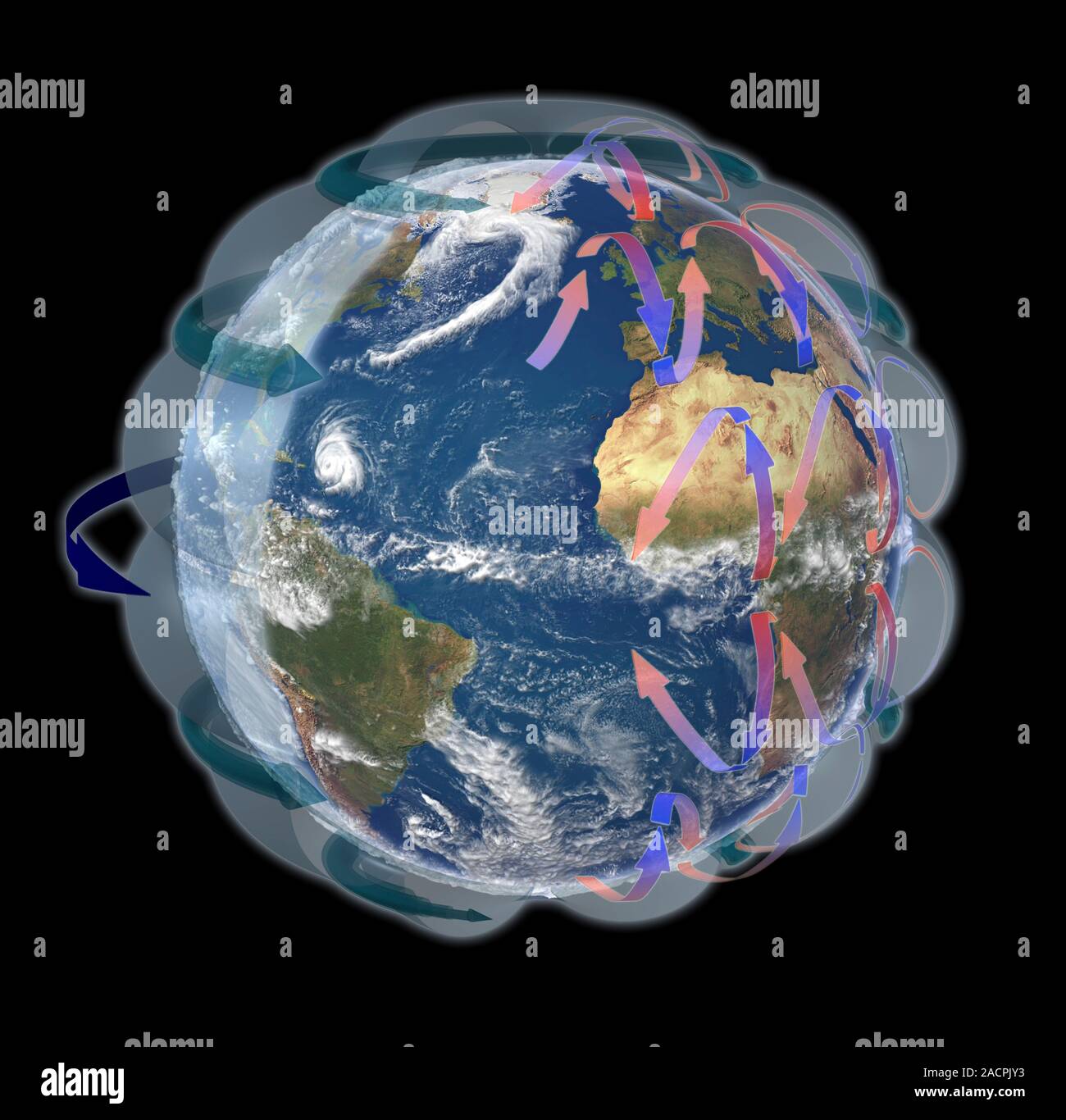 Global winds, satellitebased diagram. The rotation of this Earth globe