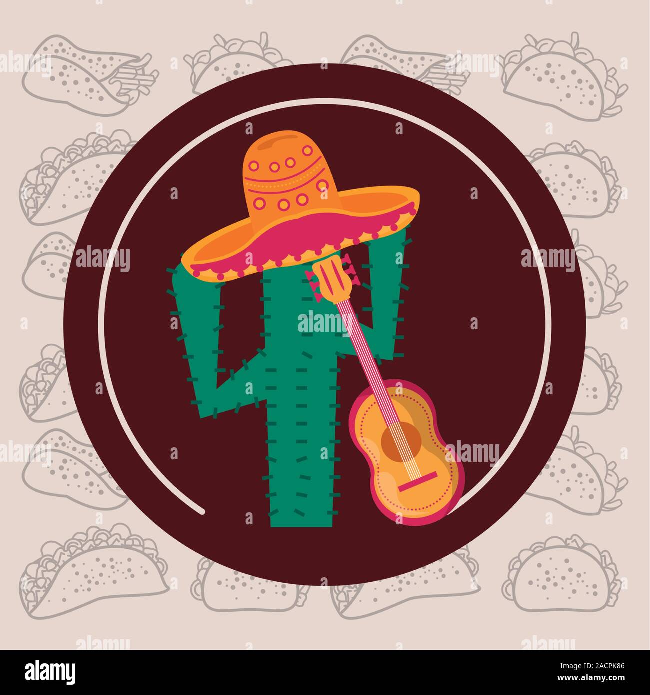 cactus plant with guitar and hat mexican culture Stock Vector Image ...