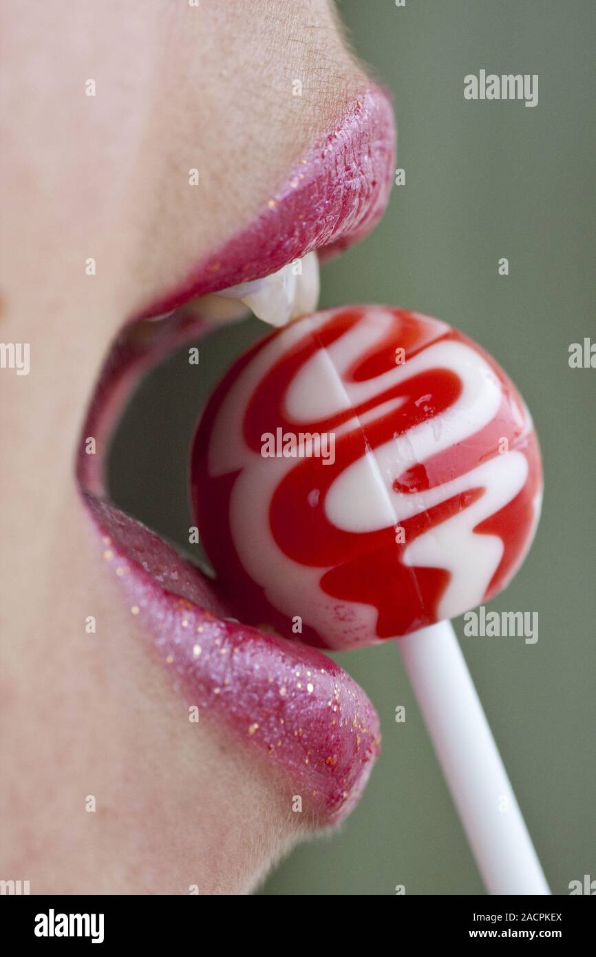 red lips with lollipop Stock Photo - Alamy