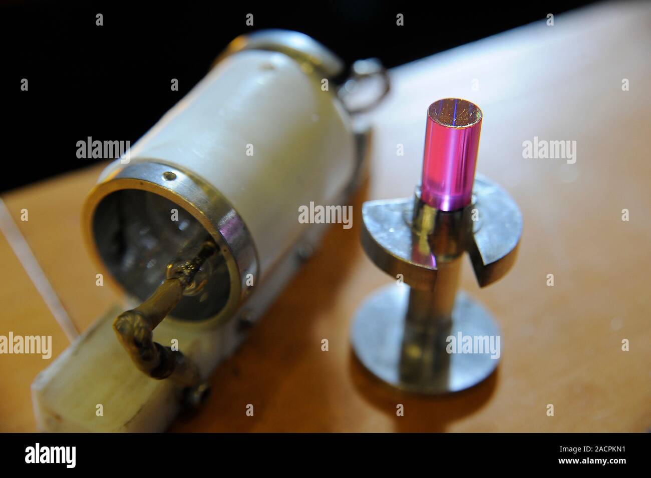 First laser. Closeup of the solidstate laser invented by the American