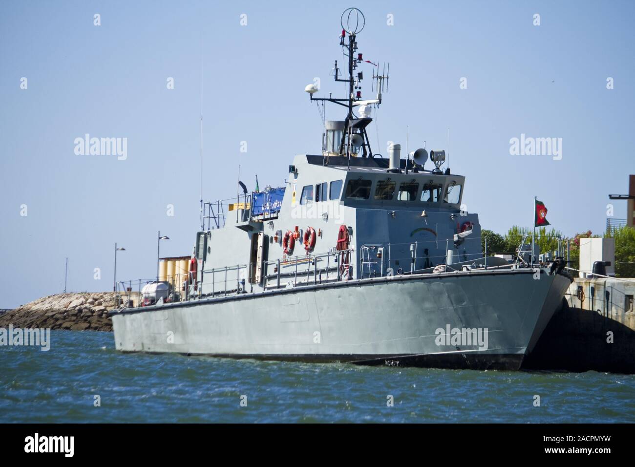 anchored military frigate ship Stock Photo