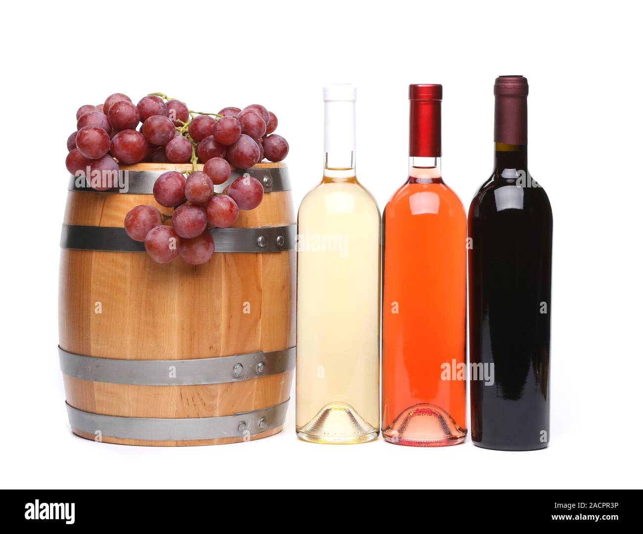 barrel and bottles of wine and ripe grapes on wooden Stock Photo Alamy