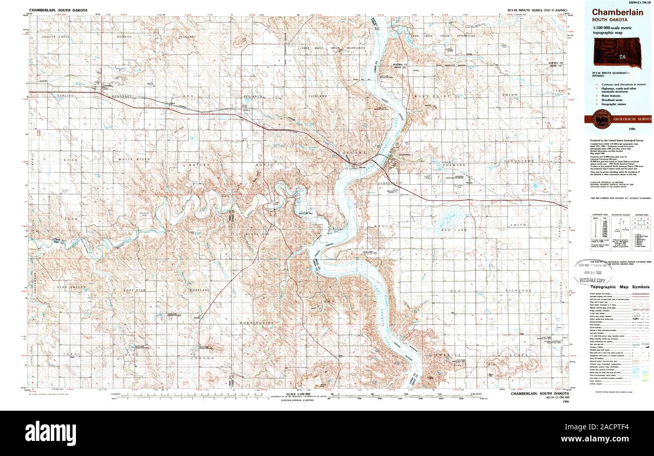 Chamberlain Map Cut Out Stock Images Pictures Alamy   Usgs Topo Map South Dakota Sd Chamberlain 344667 1986 100000 Restoration 2ACPTF4 