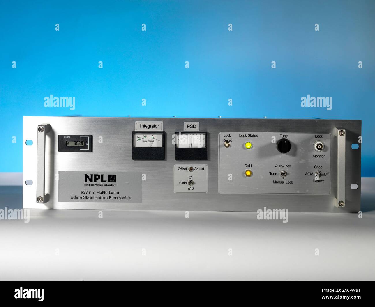 Helium-neon laser controls. Controls and monitoring dials on the front ...