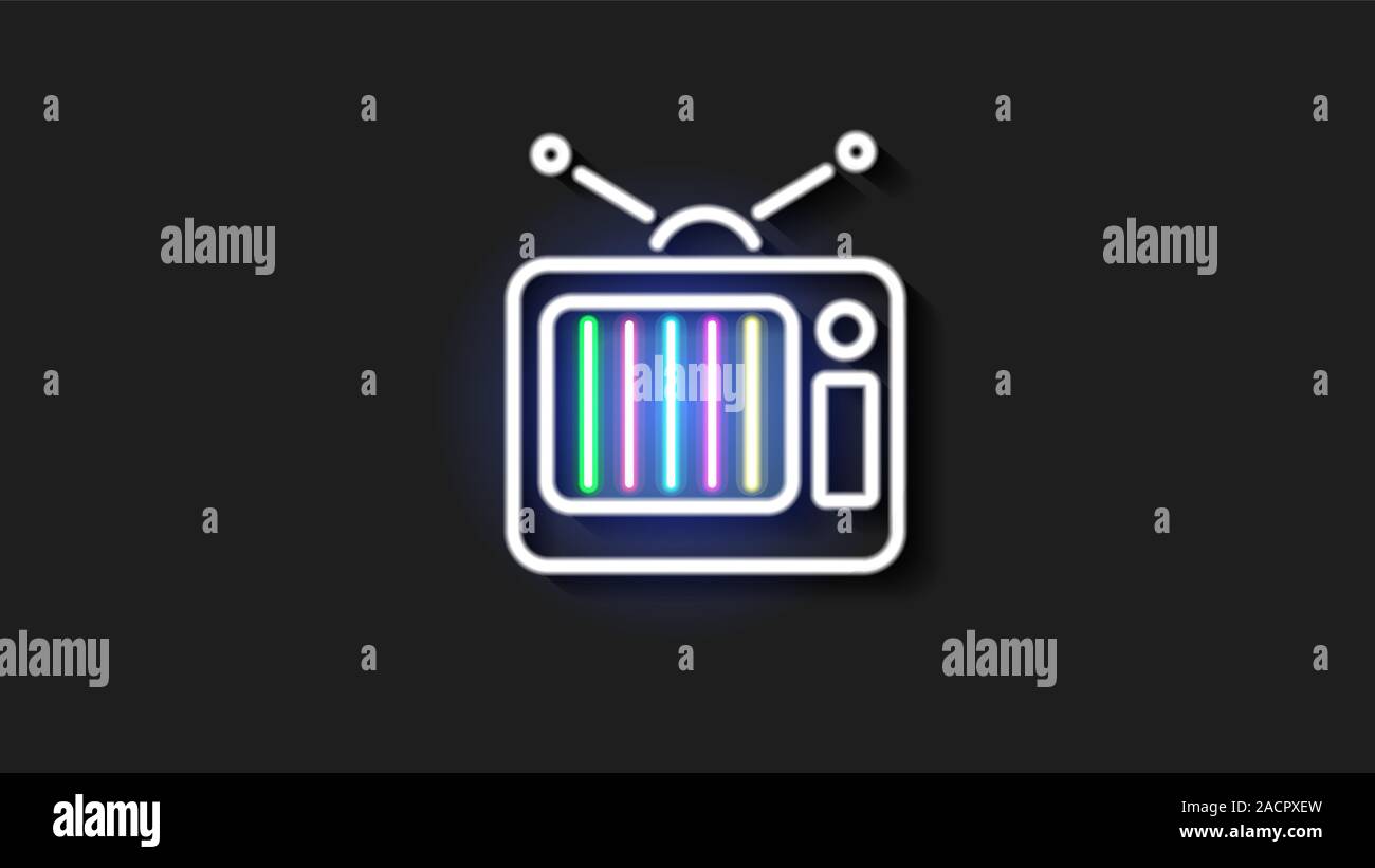 old neon TV with antenna on brick wall Stock Vector