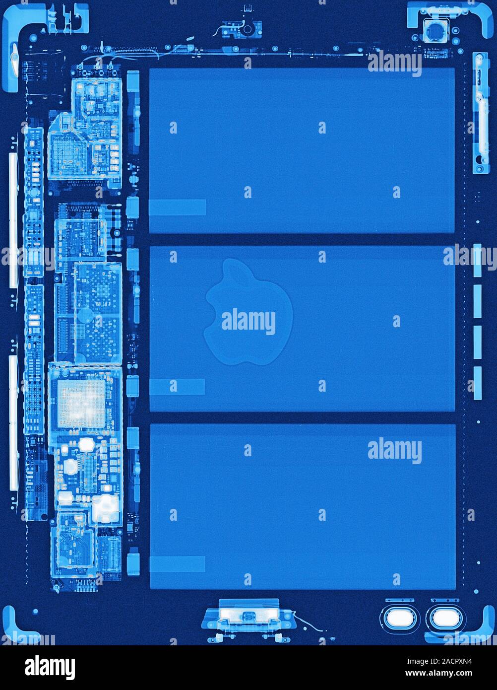 Xray of an iPad tablet computer showing the internal structure. The