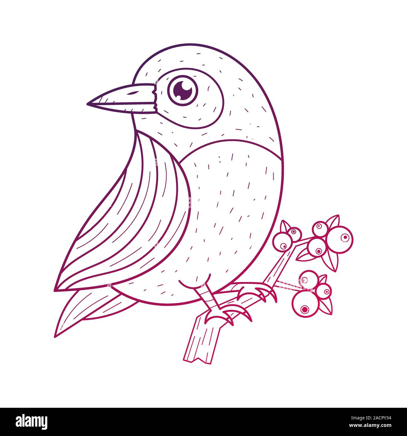 Bird On A Branch Vector Design Elements. Graphic Drawing, Engraving Style. Stock Vector