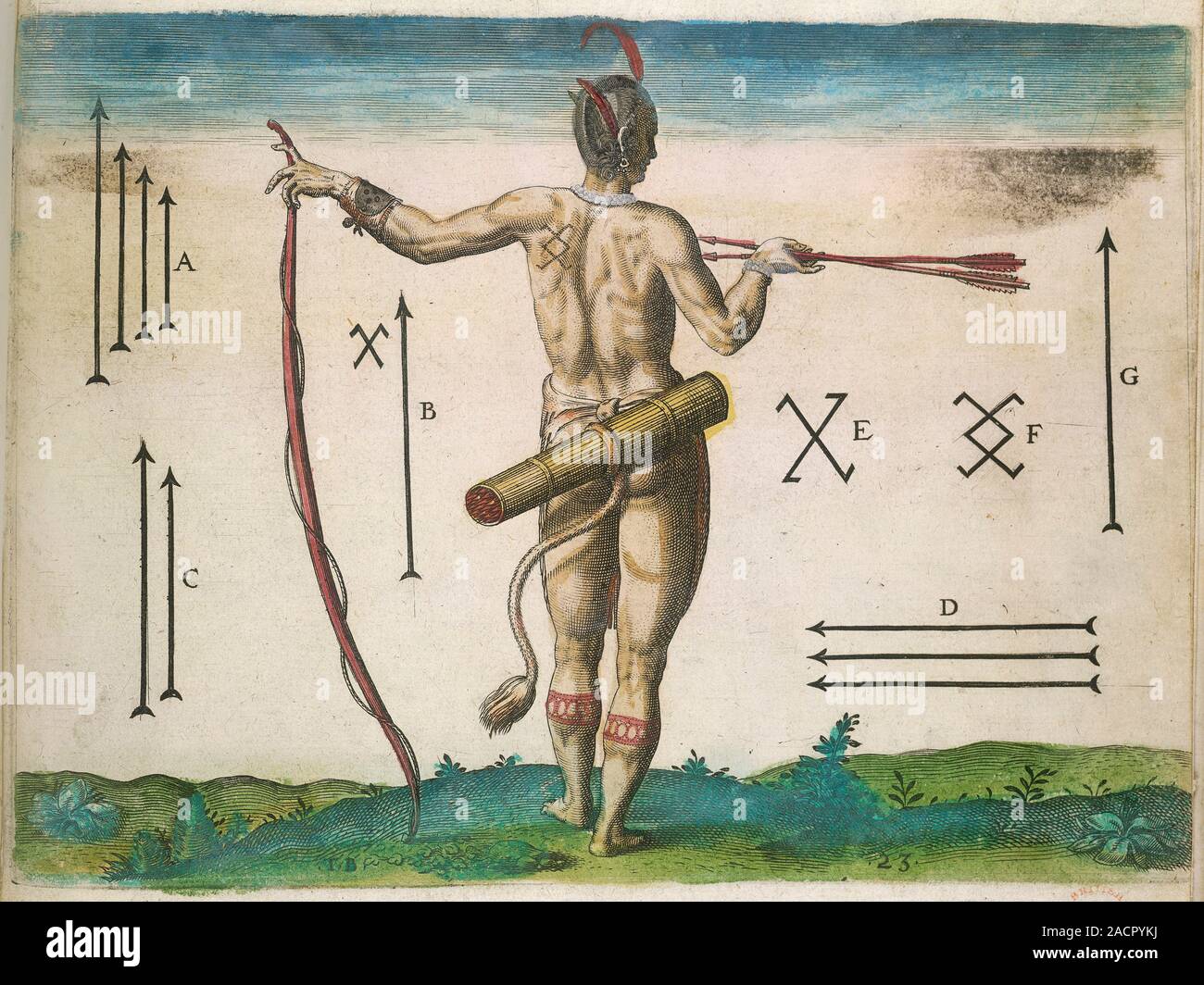 Native American chief. Copy of a 16thcentury artwork of the body marks