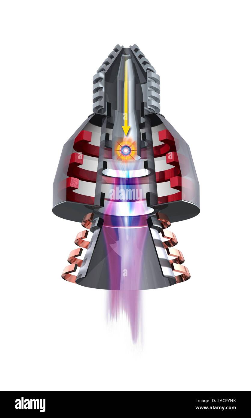 Plasma propulsion engine, computer artwork. A plasma propulsion engine ...