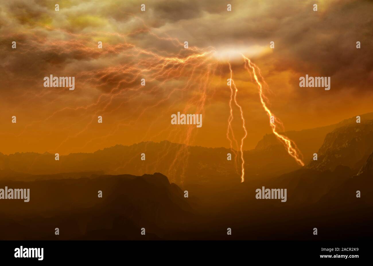 Artwork of lightning striking the surface of Venus. In the 1970s, the