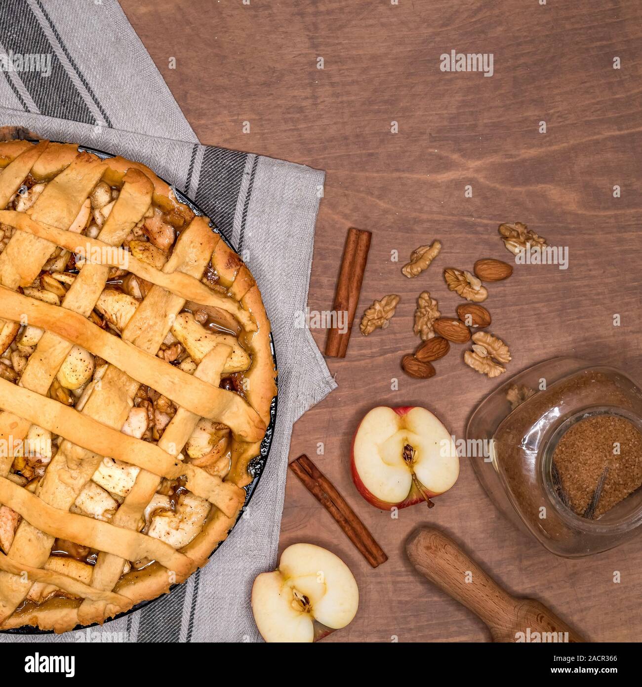 Apple Pie On White Background. Top View Stock Photo