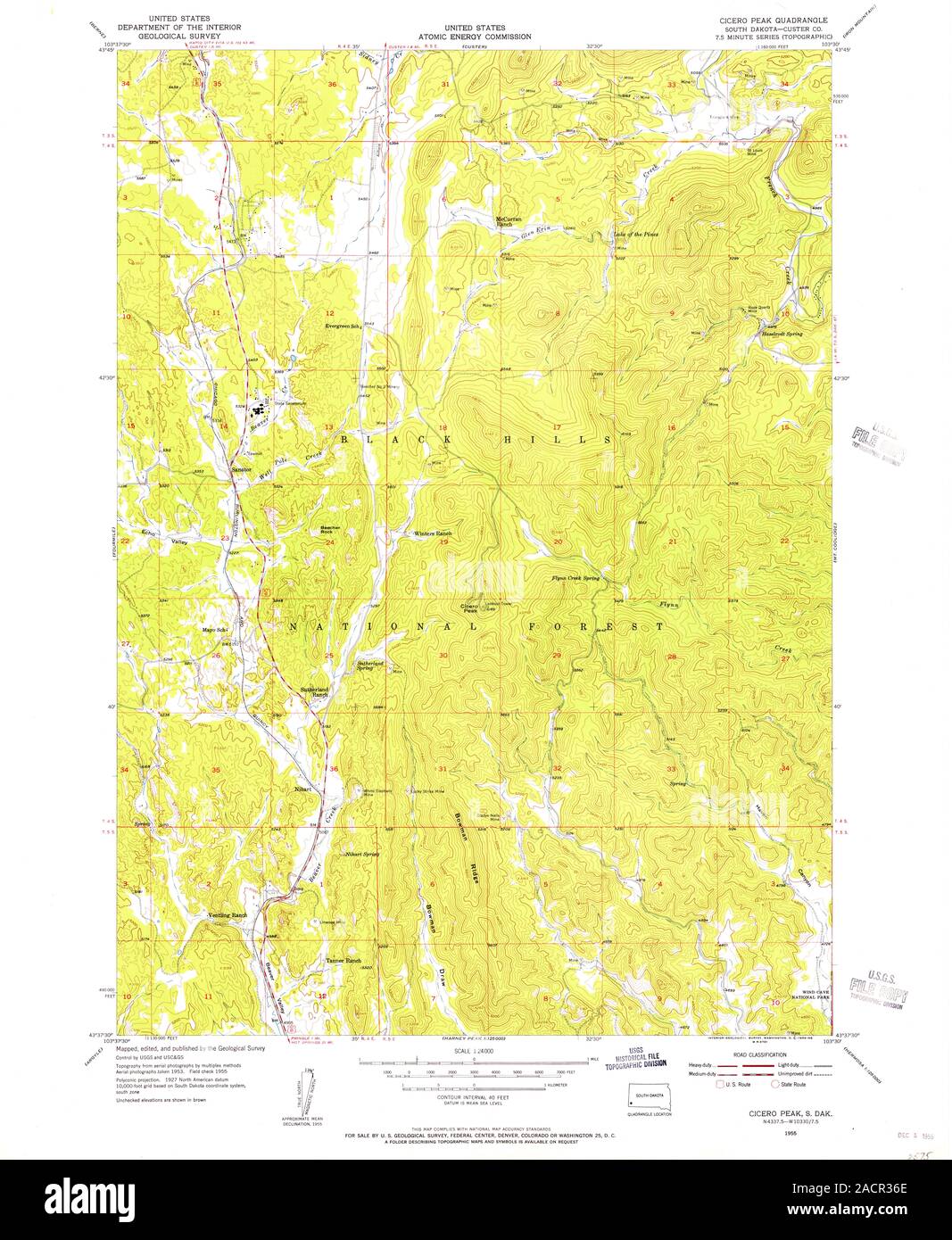 USGS TOPO Map South Dakota SD Cicero Peak 342922 1955 24000 Restoration
