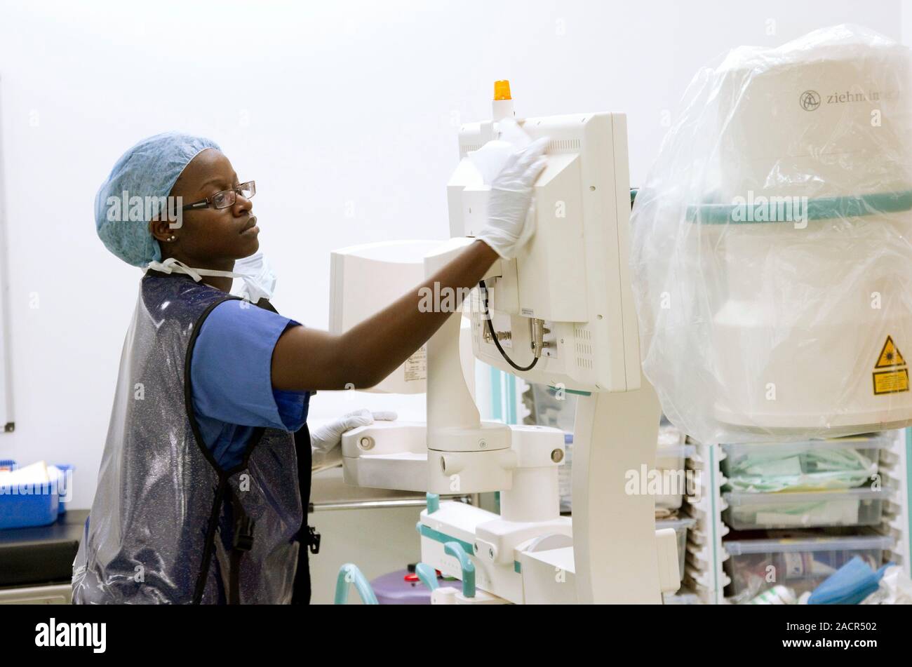 Cleaning operating theatre equipment. Rigorous hygiene is necessary to