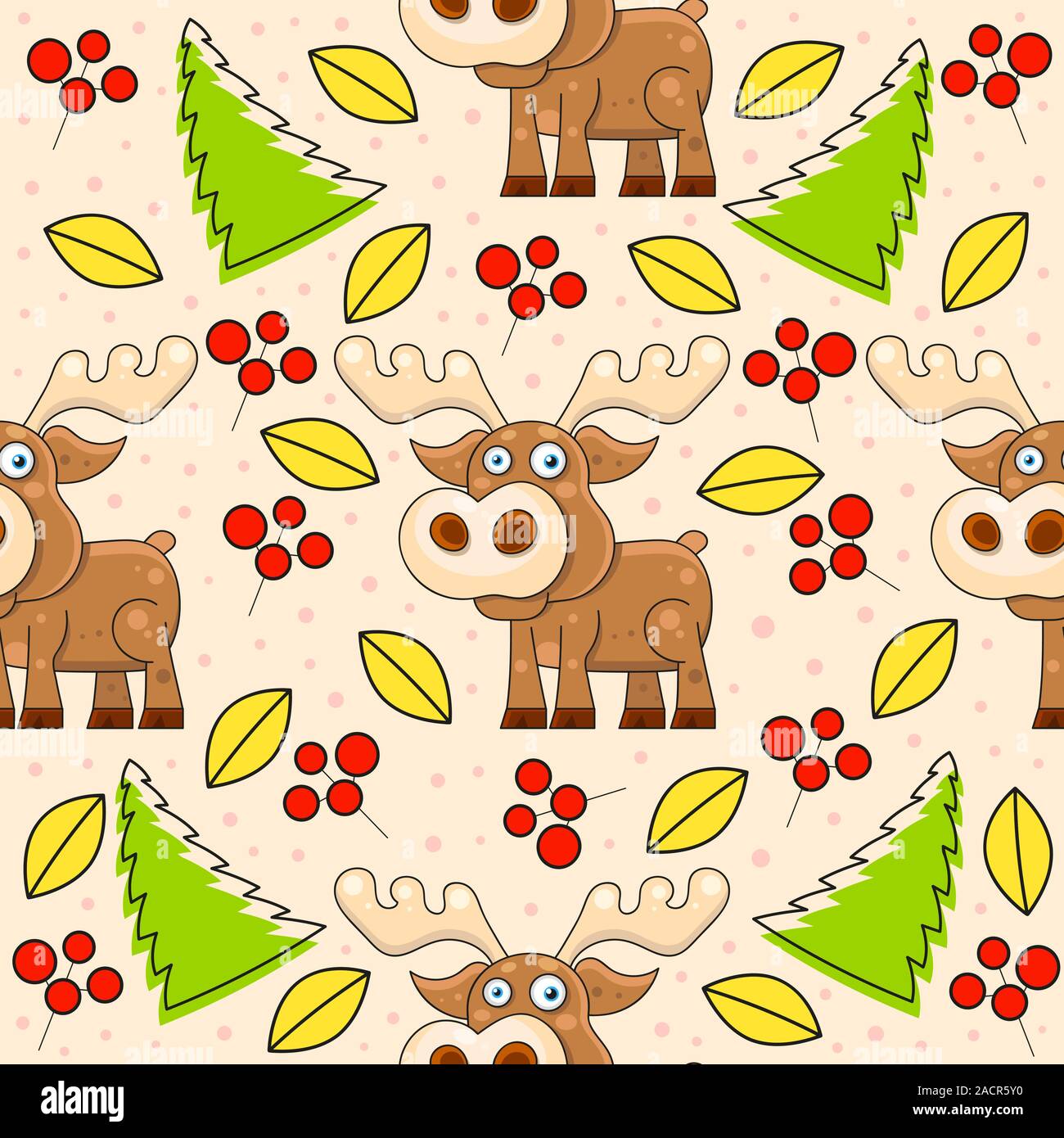 Autumn Seamless Pattern With Cute Animals Deers Stock Vector
